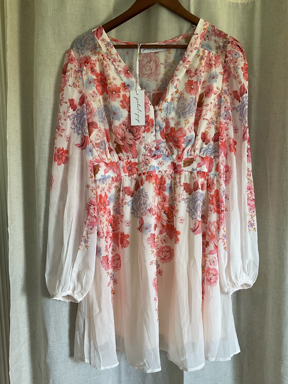 NWT Petal & Pup Floral Chiffon Mini Dress XL Romantic Cottagecore Long Sleeve